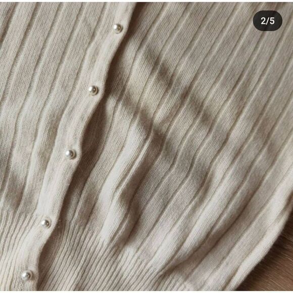 Cream 70s Rabbit Fur Angora Soft Puff Sleeve Cardigan Pearl Button Vintage Franc - Picture 2 of 7